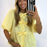 BUTTER YELLOW POPLIN FRONT TIE BLOUSE