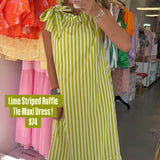 LIME STRIPED RUFFLE TIE MAXI DRESS