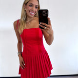 RED PLEATED DETAIL DRESS - (large left)