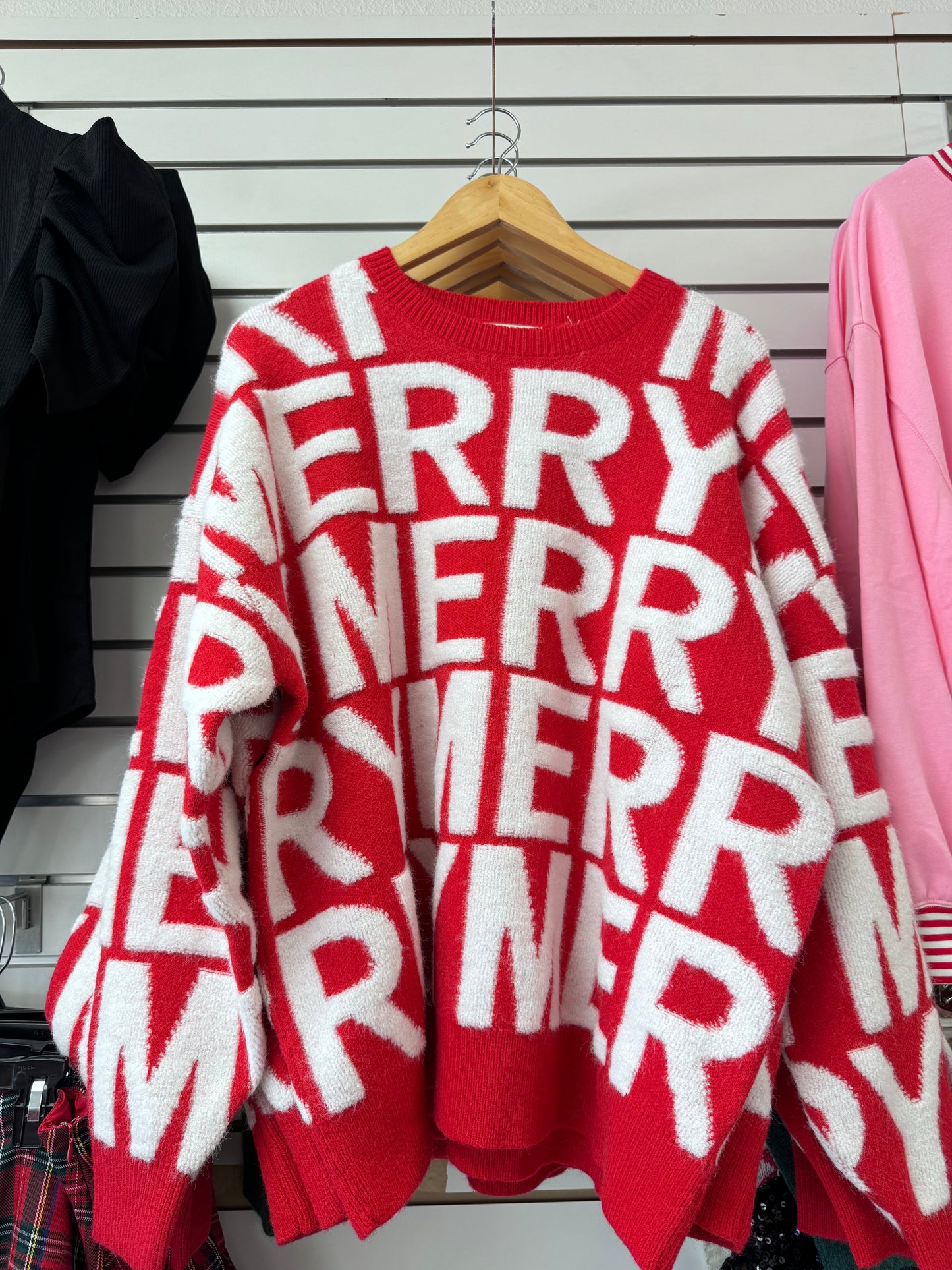 RED MERRY DETAIL SWEATER