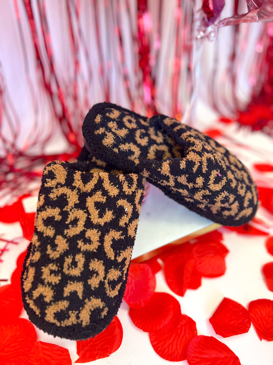 BLACK/ BROWN CHEETA SLIPPERS