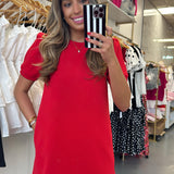 RED KNIT STRIPE DRESS