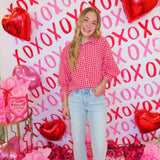 Red & White Gingham Button Down Blouse
