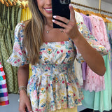 FLORAL PRINT PUFF SLEEVE TOP