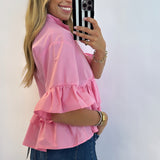 PINK RUFFLE DETAILED BUTTON UP TOP