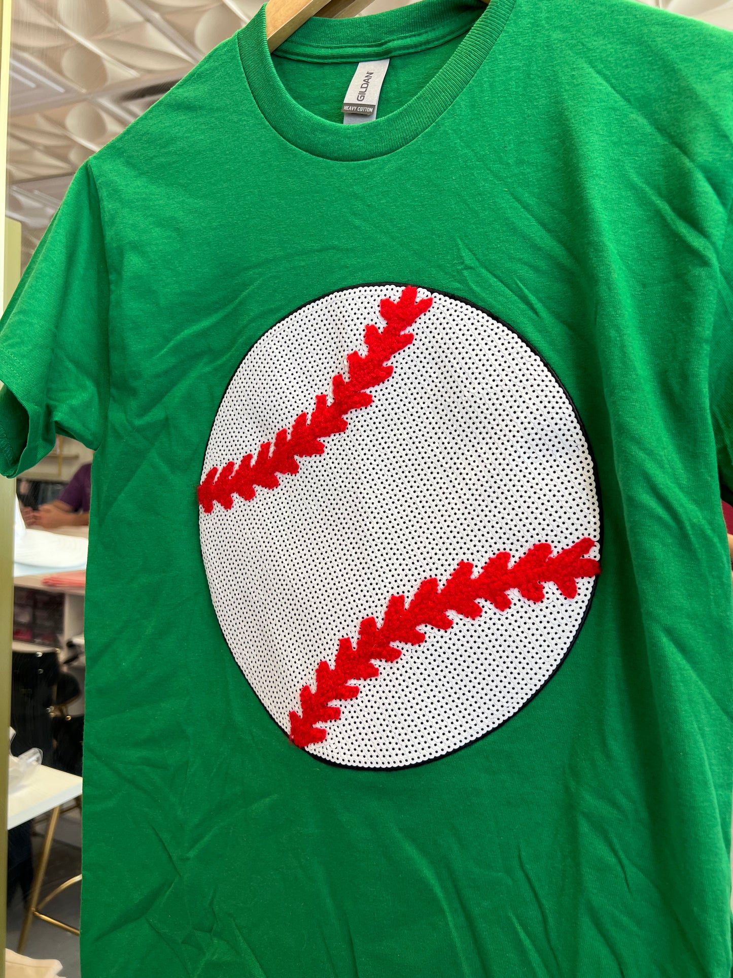 GREEN SEQUIN BASEBALL TEE