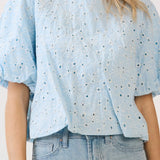 BABY BLUE EYELET BUBBLE BLOUSE