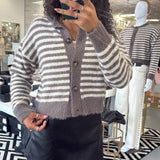 WF MOCHA STRIPE BUTTON TOP