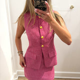 PINK TWEED GOLD BUTTON SET