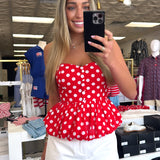 RED POLKA DOT STRAPLESS TOP