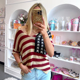 CREAM AMERICAN FLAG V NECK TOP - XL left