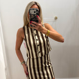 LBK BROWN STRIPED POPLIN TOP & SKIRT SET