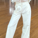 WHITE LACE TRIMMED DETAILED STRAIGHT TROUSERS