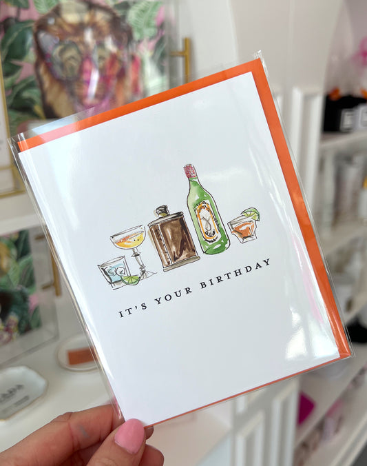 ITS YOURE BIRTHDAY FLASK AND COCKTAILS CARD