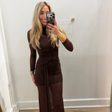 CHOCOLATE LONGSLEEVE SHEER MAXI DRESS