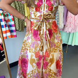 Ivory Floral Tie Midi Dress
