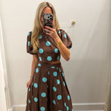 BROWN & BLUE POLKA DOT MAXI SET