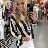 BLACK/ IVORY SATIN STRIPED BLOUSE