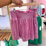 LIGHT PINK SHIMMER SHORTS- large left