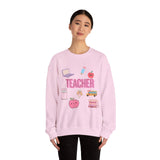 Teacher Icons Crewneck Sweatshirt — Cute Pink School Graphics
