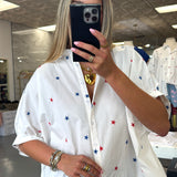 WHITE MULTI COLOR STAR EMBROIDERED OVERSIZED TOP