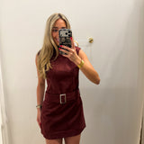 LBK BELTED SUEDE MAROON MOCK NECK DRESS