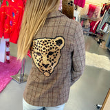 BROWN PLAID SEQUIN CHEETA BLAZER (large / XL left)