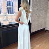 CREAM FLOWER DRAPE NECK SATIN MAXI DRESS