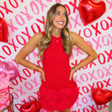 Red 3D Rosette Hem Dress