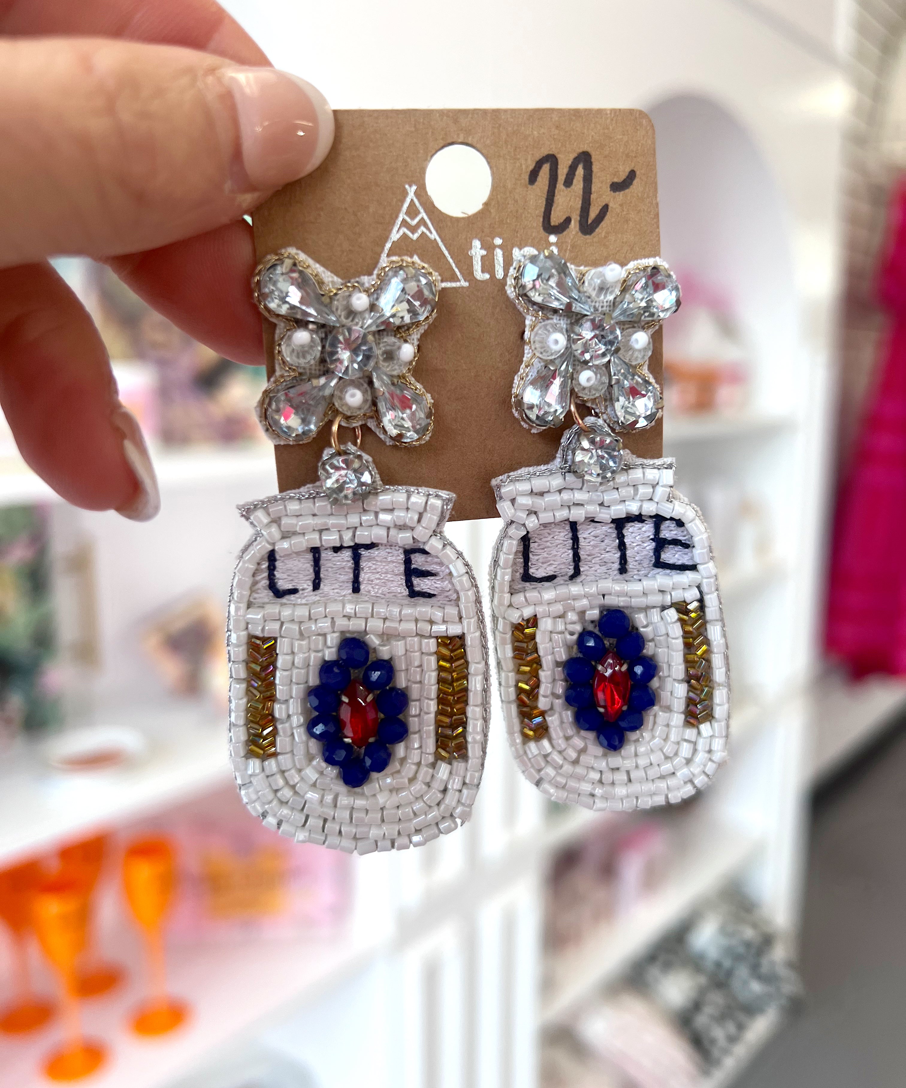 MILLER LITE BEADED EARRINGS