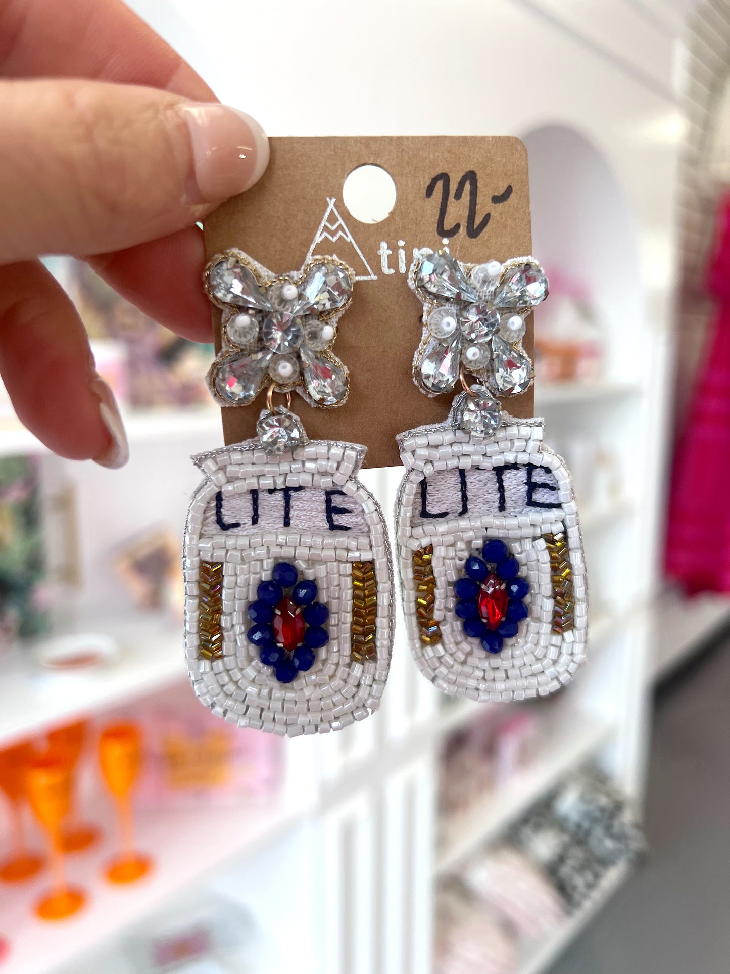 MILLER LITE BEADED EARRINGS