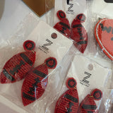 RED & BLACK BEADED FOOTBALL EARRINGS