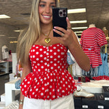 RED POLKA DOT STRAPLESS TOP