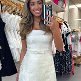 CREAM HOUR GLASS BOW MINI DRESS