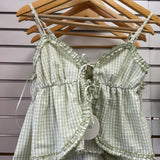 GREEN RUFFLE TRIM TANK TOP