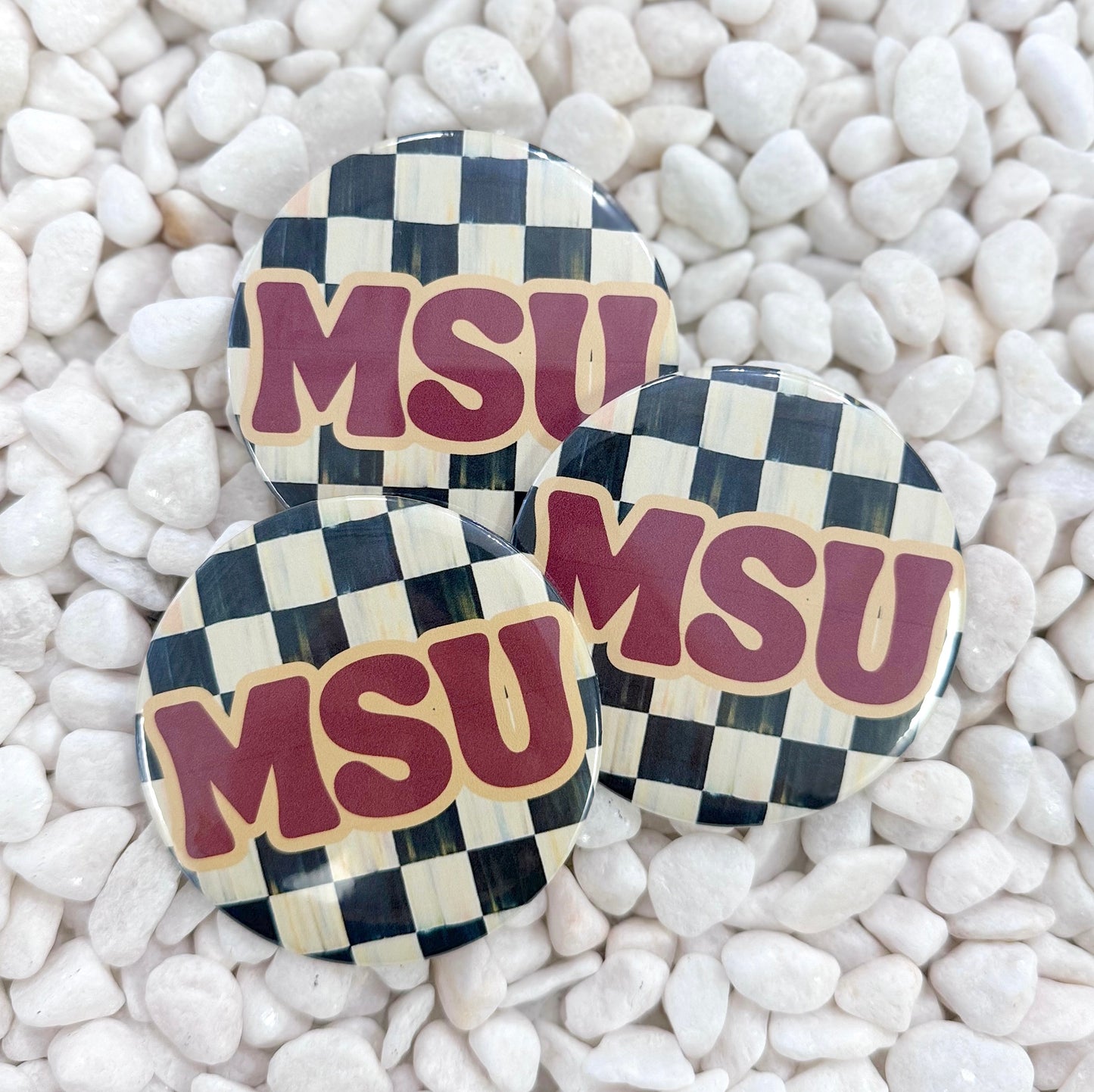 MSU CHECKERED BUTTON