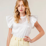WHITE ORGANZA SHORT SLEEVE TOP