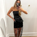 LBK BLACK SEQUIN SHEET LACE MIDI SKIRT