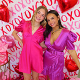 MAGENTA PUFF RUFFLE MINI DRESS