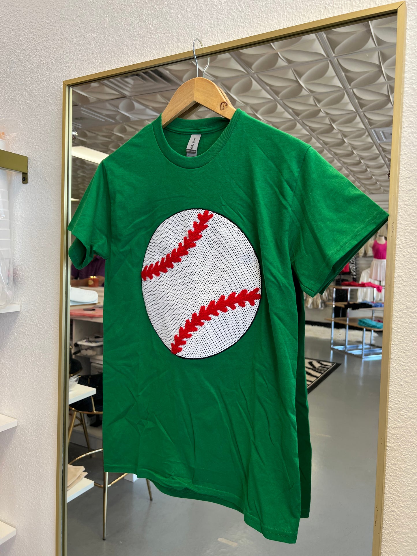 GREEN SEQUIN BASEBALL TEE