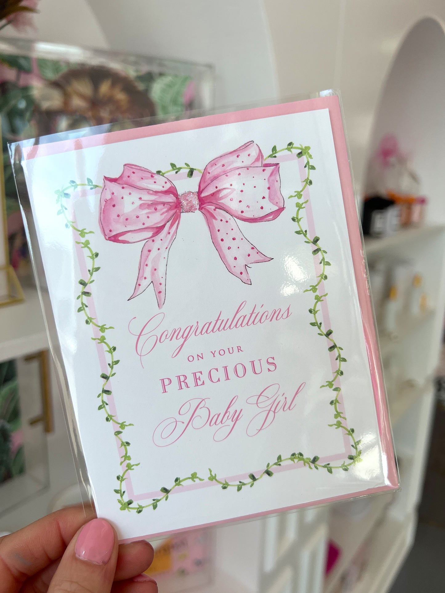 CONGRATULAITONS BABY GIRL BOW CARD