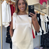 Ivory Satin Bow Mini Dress