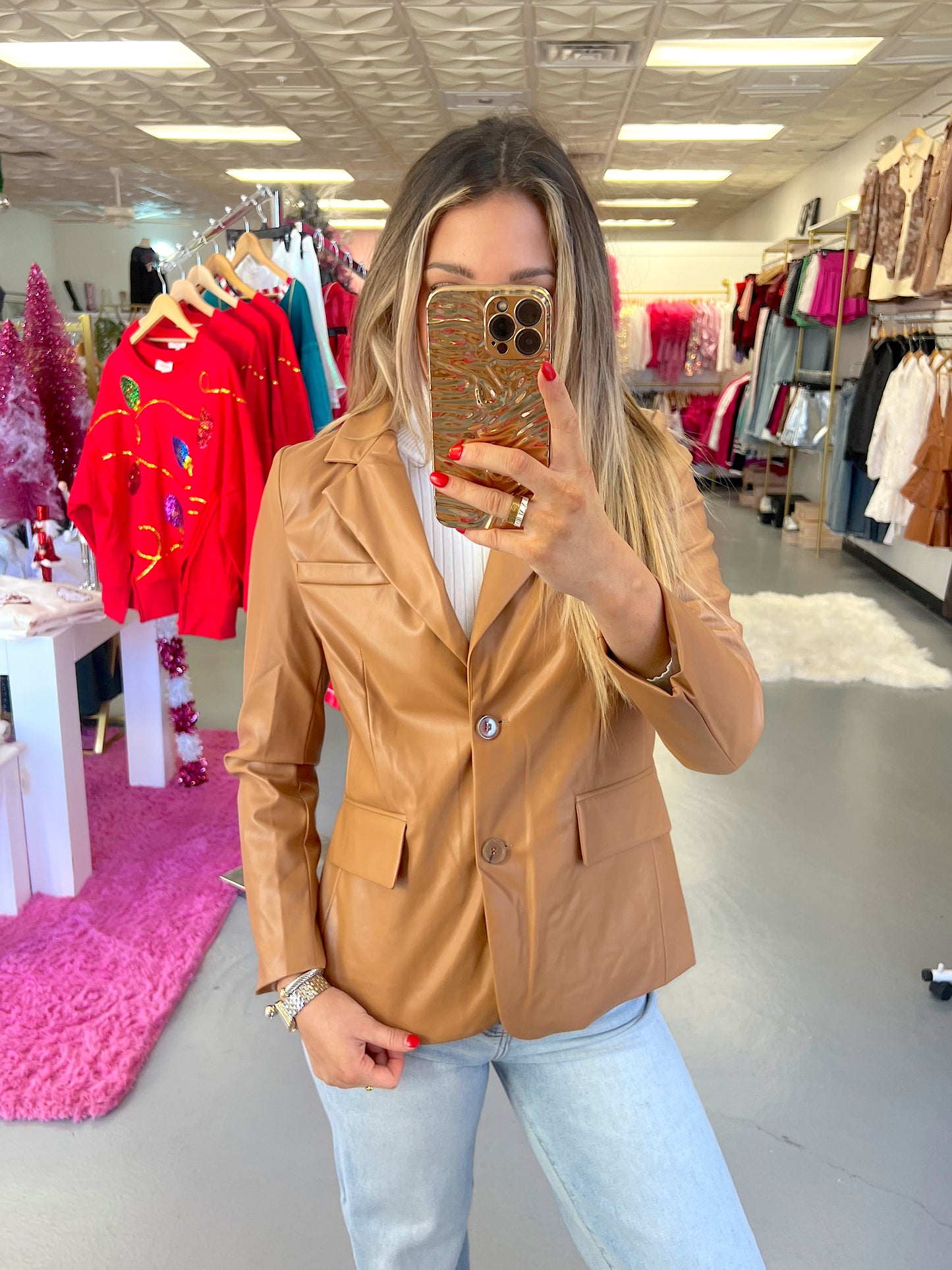 CAMEL PLEATHER BLAZER