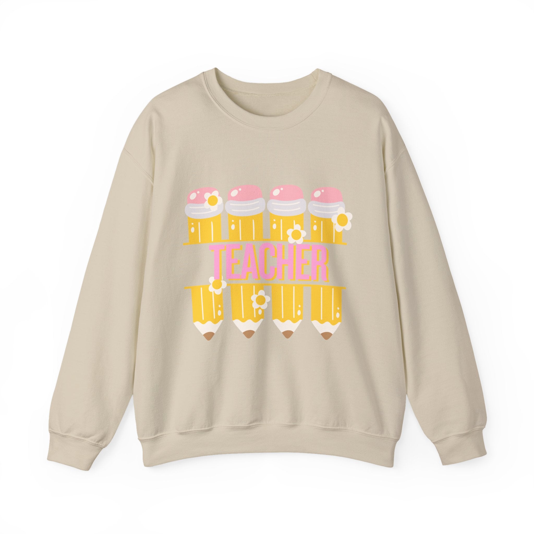 Teacher Pencil Crewneck Sweatshirt | Cute Pink & Yellow Teacher Appreciation Gift