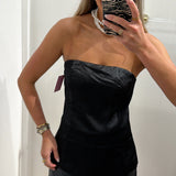 BLACK SATIN TUBE TOP