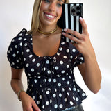 POLKA DOT PRINT SCOOP NECKLINE TOP