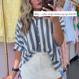 BLUE + WHITE STRIPE BUTTON TOP