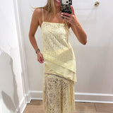 YELLOW LACE TANK AND MIDI SKIRT SET