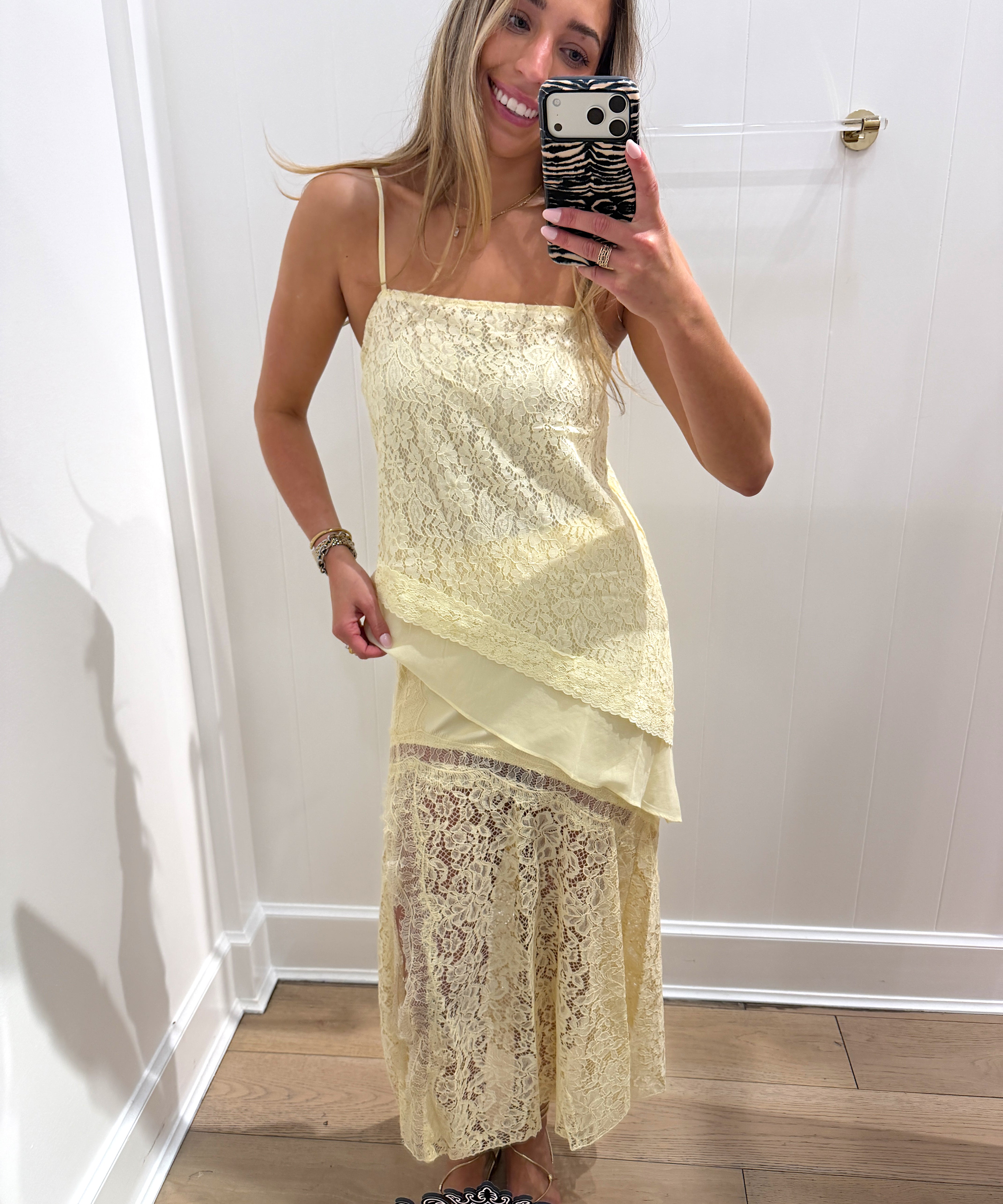 YELLOW LACE TANK AND MIDI SKIRT SET