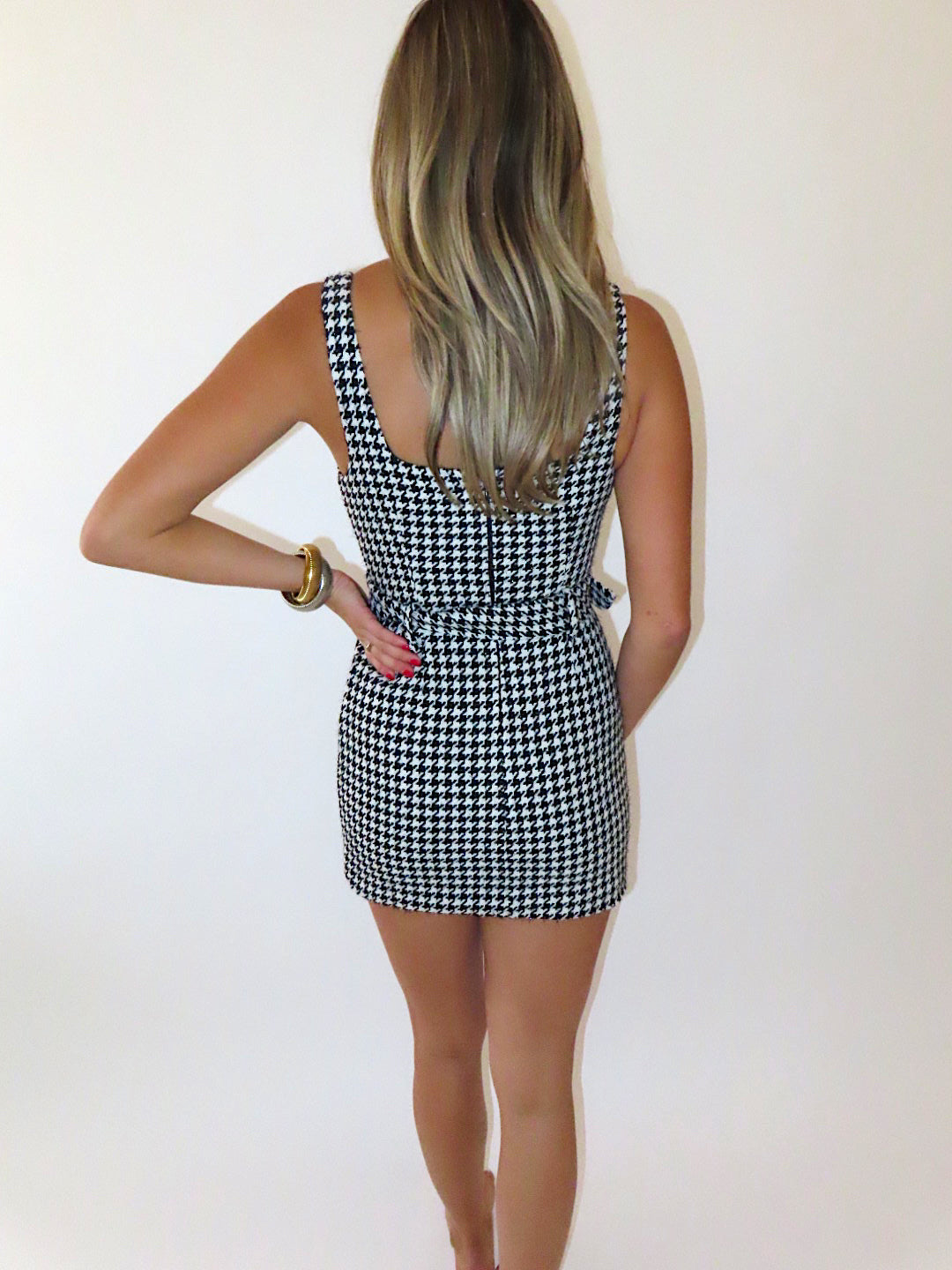 HOUNDSTOOTH BELT MINI DRESS